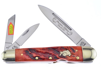 4" Dark Red Jigged Bone Locking Whittler