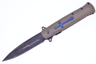 5"Closed Brown G10 w/Blue Titanium.Inlay