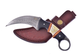 Show Sample Damascus White Smoothbone Buffalo Horn Karambit (1p)