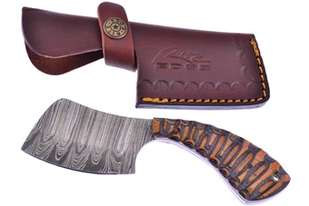 Closeout Sunrise Wood Damascus Cleaver(1)