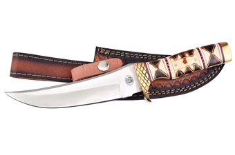 12" Brown/Wh Bone w/ Leather Sheath  Stainless Steel